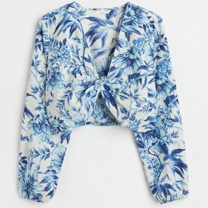 H&M Linen-blend Crop Blouse